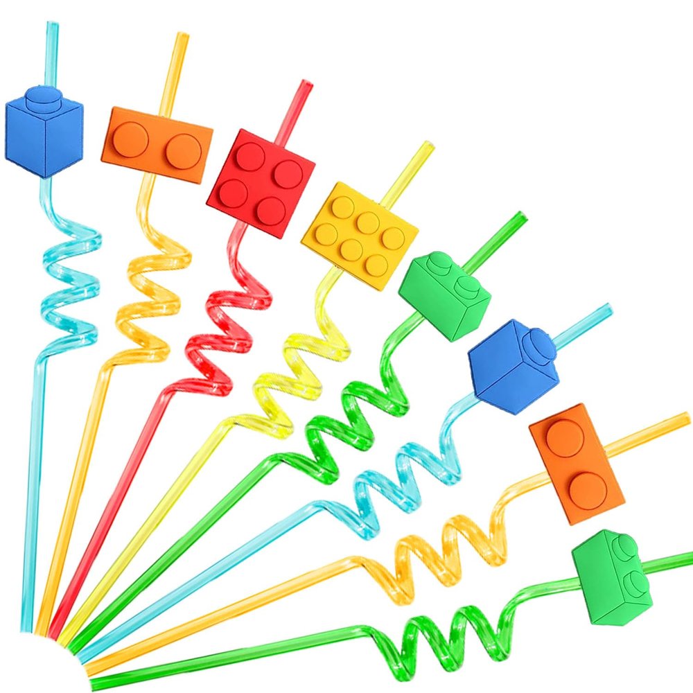 24 Straws Party Decorations Supplies Favors, Reusable Drinking Straws for Boys Girls Birthday Party Supplies Favors with 2 PCS Straws Cleaning Brush