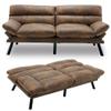 Anwick Modern Futon Couch Bed Sofa: Linen Fabric Quick Folding Armrest Space-Saving Convertible 2 Seater Loveseat for Living Room Bedroom Small Rooms Apartment (Pink) (Brown) view 1
