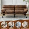 Anwick Modern Futon Couch Bed Sofa: Linen Fabric Quick Folding Armrest Space-Saving Convertible 2 Seater Loveseat for Living Room Bedroom Small Rooms Apartment (Pink) (Brown) view 3