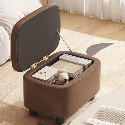 XTRYBHD Storage Bench for Bedroom, Leather Pouffe Flip up Lid Storage Ottoman, Padded Storage Chest Vanity Stool, for Living, Room, Bedroom, Hallway (Color : Brown)