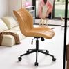 YOUNUOKE Armless Desk Chair Comfy Office Chair with Wheels Home Ergonomic Task Chair Adjustable Computer Chairs Modern Faux Leather Swivel Chair Upholstered Makeup Vanity Chair with Back(Camel) view 4
