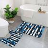 HCBPWVQA Blue Black White Stripes and Stars Bathroom Rugs Set 2 Piece Soft Absorbent Microfiber Bath Rug and U-Shaped Toilet Rug Non Slip Bath Mats for Bathroom Floor Mats view 1