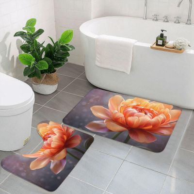 HCBPWVQA Flower Bloom Bathroom Rugs Set 2 Piece Soft Absorbent Microfiber Bath Rug and U-Shaped Toilet Rug Non Slip Bath Mats for Bathroom Floor Mats