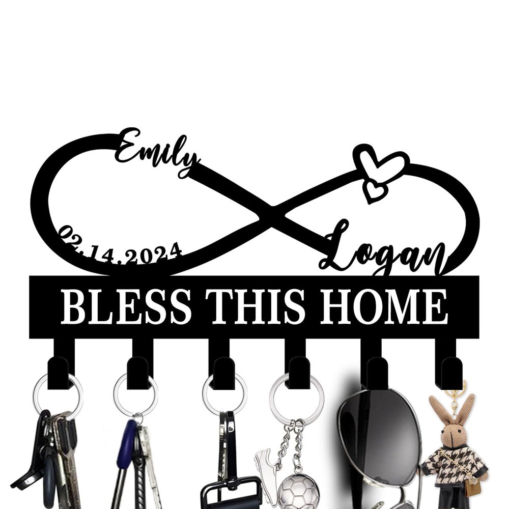 Personalized Gifts for Couples Key Holder for Wall Infinite Heart Metal Hooks Custom Heart Metal Hooks Key Rack Personalized Key Holder for Wall Custom Name Key Hooks Anniversary Wedding Gifts