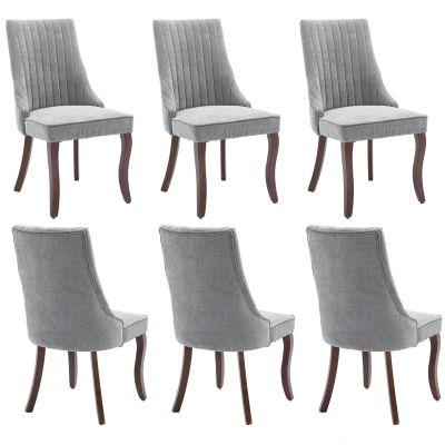 Aoowow Linen Upholstered Dining Chairs Set of 2,Farmhouse Channel Tufted Dining Chair,Mid Century Modern Accent Dinner Chairs,Armless Fabric Kitchen Chairs with Solid Wood Legs (Rustic Grey 3 Pairs)