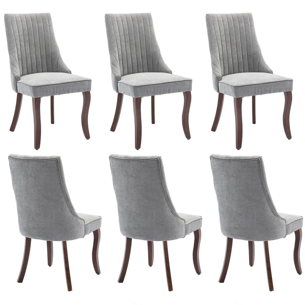 Aoowow Linen Upholstered Dining Chairs Set of 2,Farmhouse Channel Tufted Dining Chair,Mid Century Modern Accent Dinner Chairs,Armless Fabric Kitchen Chairs with Solid Wood Legs (Rustic Grey 3 Pairs)