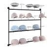 SmPinnaA Wall Mount Hat Racks Holder with 20 Hoops, Large Capacity Modern Metal Wig Display Stand for Baseball Caps/Cowboy Hats/Fedora Hats, Easy to Assemble, Black view 1