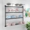 SmPinnaA Wall Mount Hat Racks Holder with 20 Hoops, Large Capacity Modern Metal Wig Display Stand for Baseball Caps/Cowboy Hats/Fedora Hats, Easy to Assemble, Black view 3