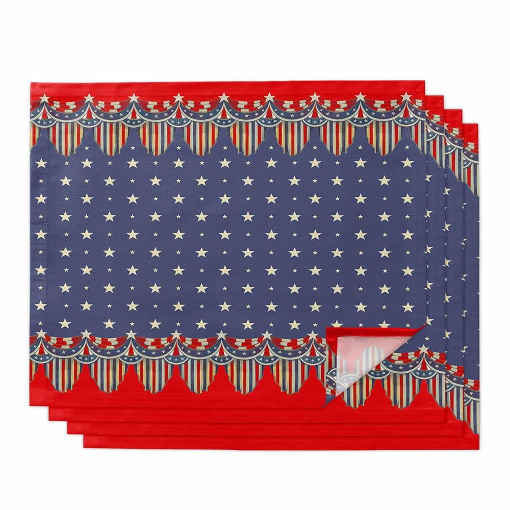 4th of July Cloth Napkins Set of 4 - Washable Dinner Napkins Reusable Table Napkins for Home Party Weeding Dining Table Setting Decoration,Oversized 20"x20" Geometric Red Blue Star Stripes Flag