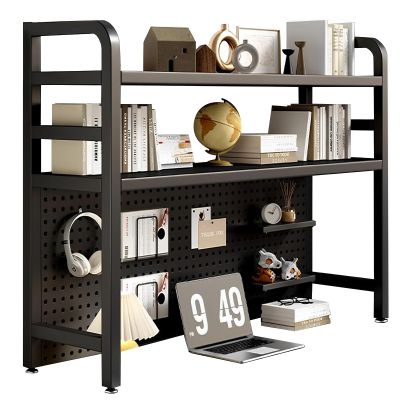 ZLGONRL Storage Display Rack Countertop Hutch Bookshelf 2 Tiers Wrought Iron Desktop Bookshelf Desktop Bookcase Organizer (45in)