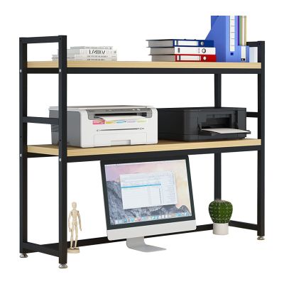ZLGONRL Adjustable Display Shelf Rack Organizer 2 Tier Desktop Bookcase for Computer Desk Wood Countertop Hutch Bookshelf (A 55cm)