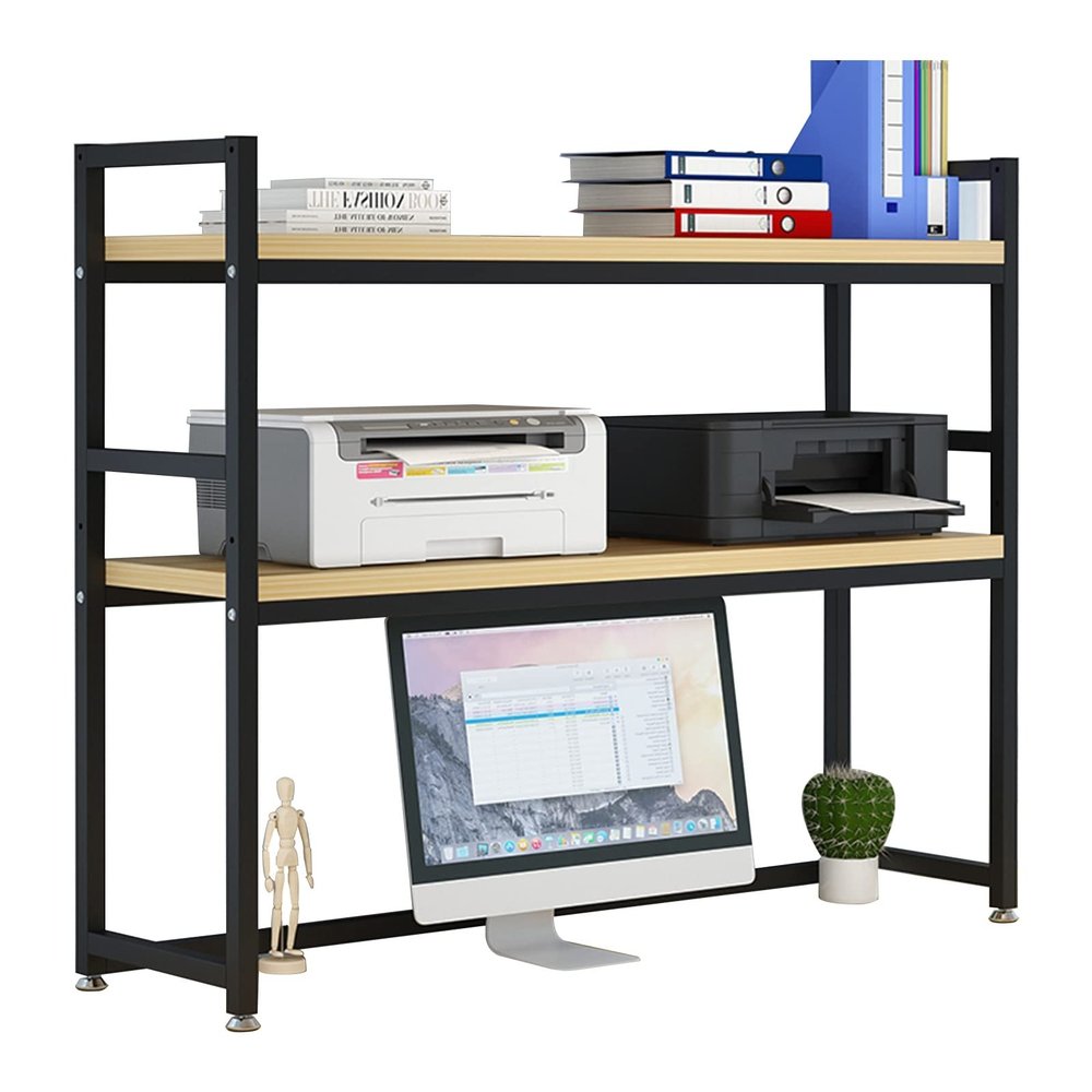 ZLGONRL Adjustable Display Shelf Rack Organizer 2 Tier Desktop Bookcase for Computer Desk Wood Countertop Hutch Bookshelf (A 55cm)