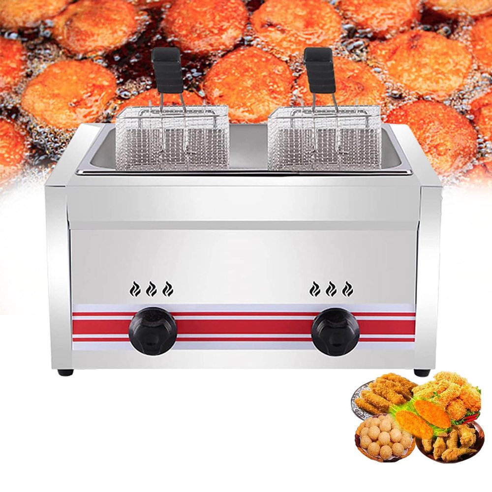 moupeaktain Stainless Steel deep Fryer with Baskets and lids for Restaurant or Home Kitchen. Professional Fryer for Tasty Fried Foods,B