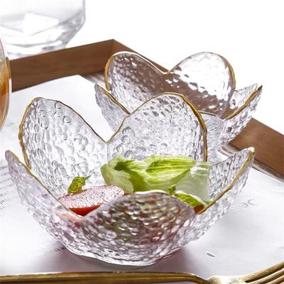 OUTPFTS N/A European Flower Shape Glass Gold Side Salad Bowl Plates Dish Fruit Bowl Dessert Wedding Family Dinner Decorative Tableware Set