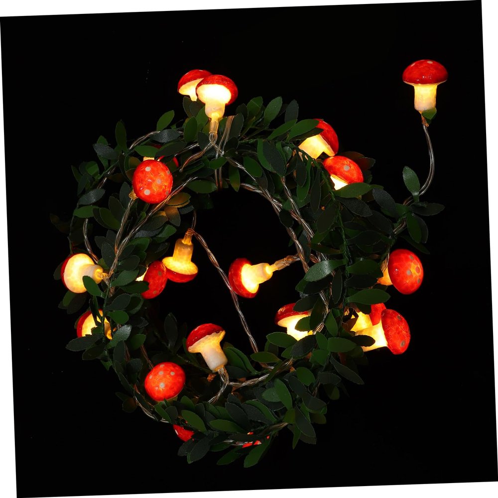 Cabilock Led Mushroom String Lights Green Leaf Vines Bulbs for Indoor Outdoor Decoration for Parties and Festive Events