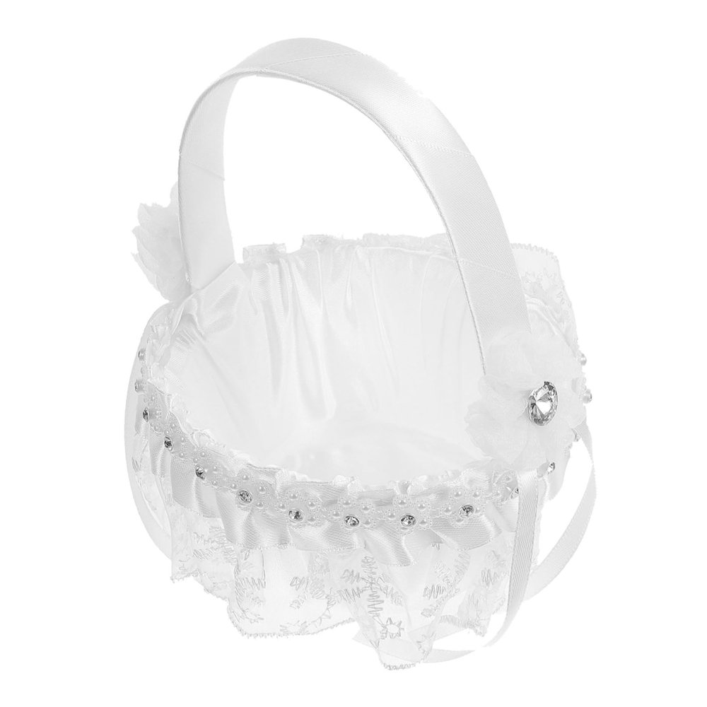 Alipis Wedding Flower Girl Basket Lace Trim Elegant Petal Basket for Wedding Party Decorations for Storing Flowers Fruits and Candies Charming Handheld Design