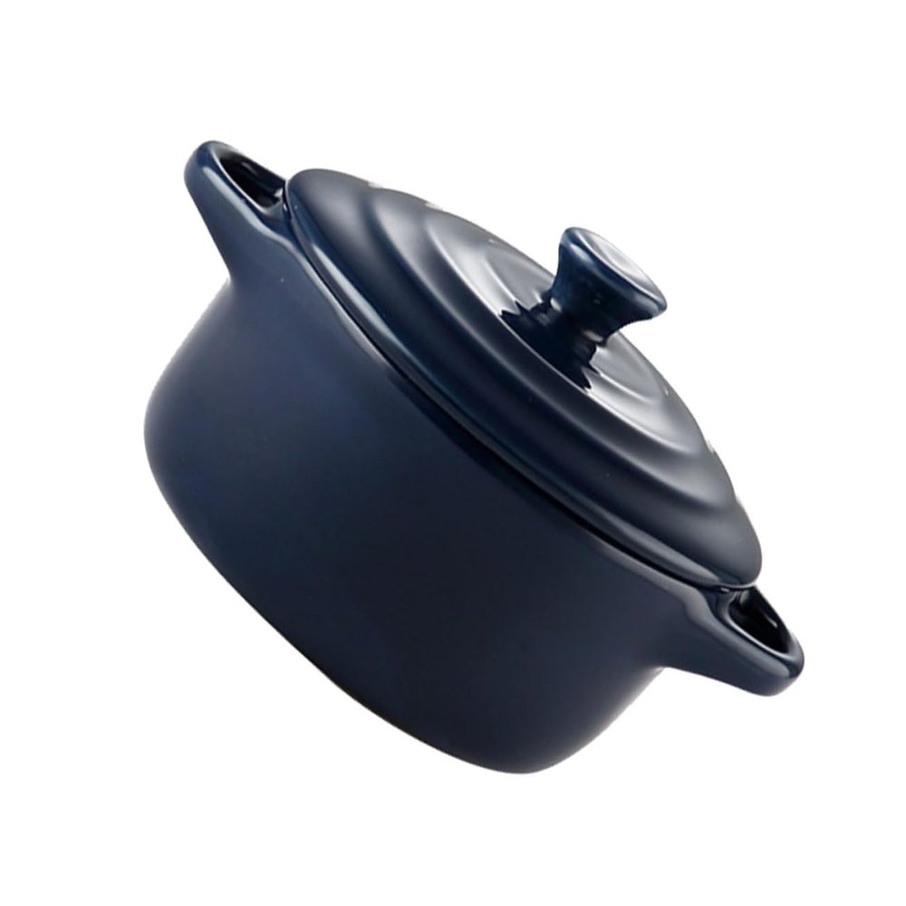 ABOOFAN Ceramic Stew Bowl with Lid Double Handle Microwave Oven Compatible Kitchen Essential Dark Blue for Home Cooking and Serving