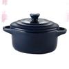 ABOOFAN Ceramic Stew Bowl with Lid Double Handle Microwave Oven Compatible Kitchen Essential Dark Blue for Home Cooking and Serving view 2