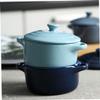 ABOOFAN Ceramic Stew Bowl with Lid Double Handle Microwave Oven Compatible Kitchen Essential Dark Blue for Home Cooking and Serving view 3