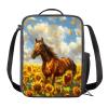 KUIFORTI Lunch Box Insulated Lunch Bag for Kids Large Lunch Box for Girls Boys Lunchbox Large Mesh Side Pockets,Horse Sunflower view 1