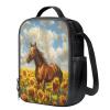 KUIFORTI Lunch Box Insulated Lunch Bag for Kids Large Lunch Box for Girls Boys Lunchbox Large Mesh Side Pockets,Horse Sunflower view 2