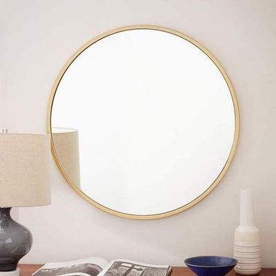 Bathroom Mirrors Wall Mounted Vanity Mirror Metal Framed Wall Mirror Gold Shaving Mirror for Bedroom Hallway 312F (Color : Gold Size : 60cm) (Gold 80cm)