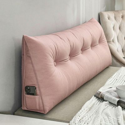 MOUNW Triangular Headboard Pillow Daybed Back Wedge Pillow Large Bolster Reading Backrest Pillow Body Positioning Support Cushion with Removable Cover, Pink