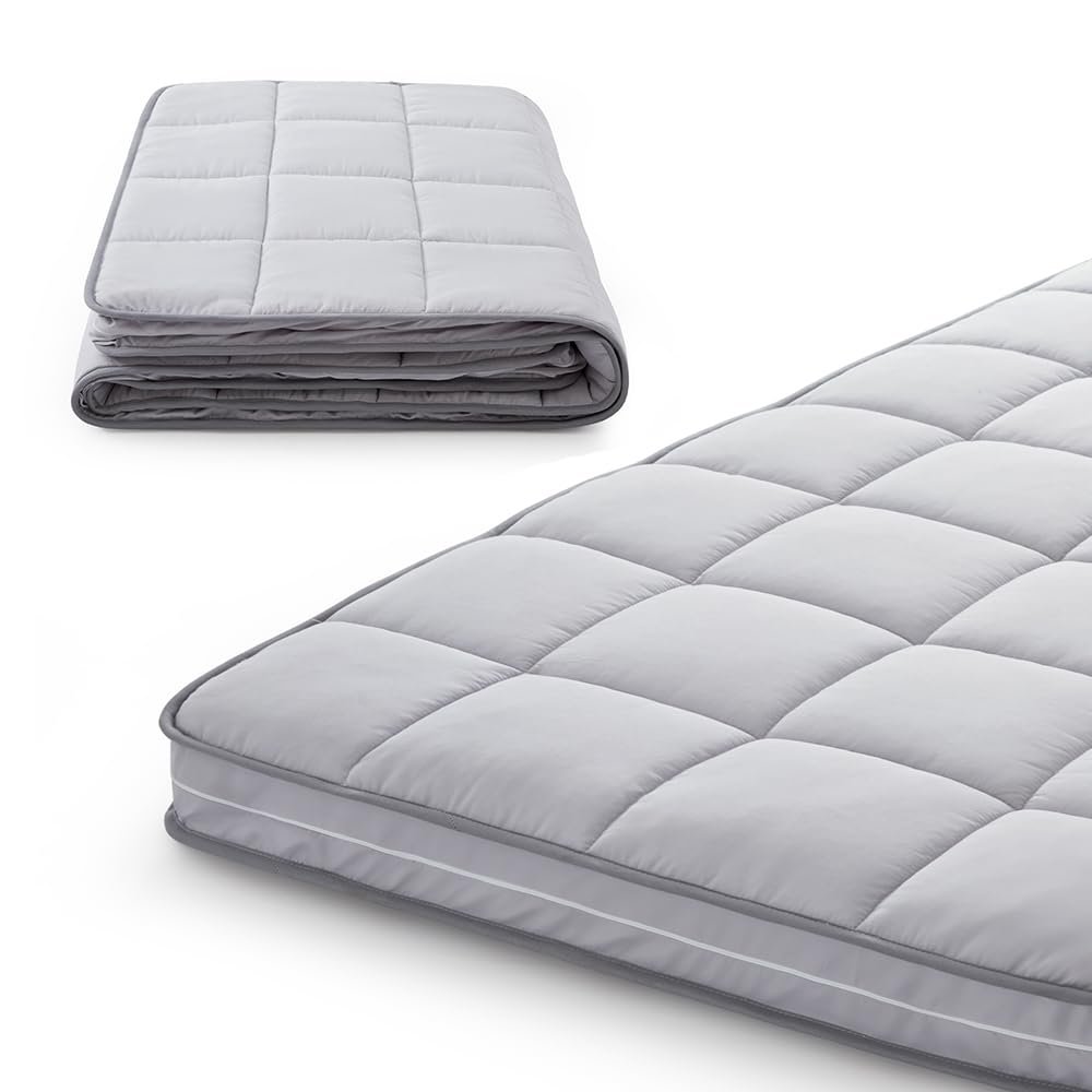 Jamdok 3Inch Twin Mattress Topper Cover(Only Cover),Cot Mattress Protector Bedding,Foam and Latex Mattress Cover with Zipper,Pillow Top and Bottom(75 x 38) Gray