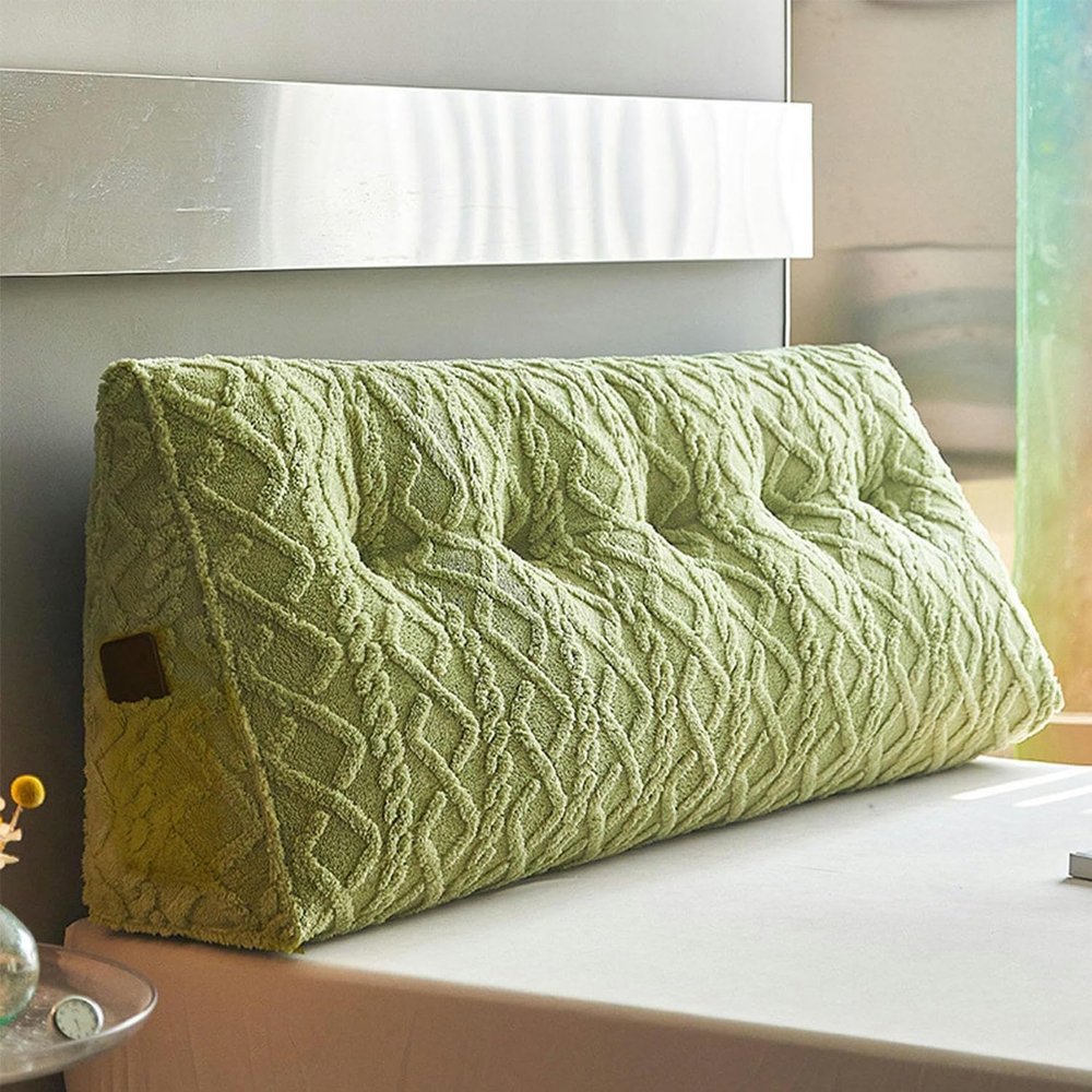 MOUNW Triangular Headboard Pillow Large Bed Rest Reading Wedge Headboard Backrest Tufted Pillow Support Bolster Cushion for Daybed Bed with Removable Cover, Full/47.2inch, Green