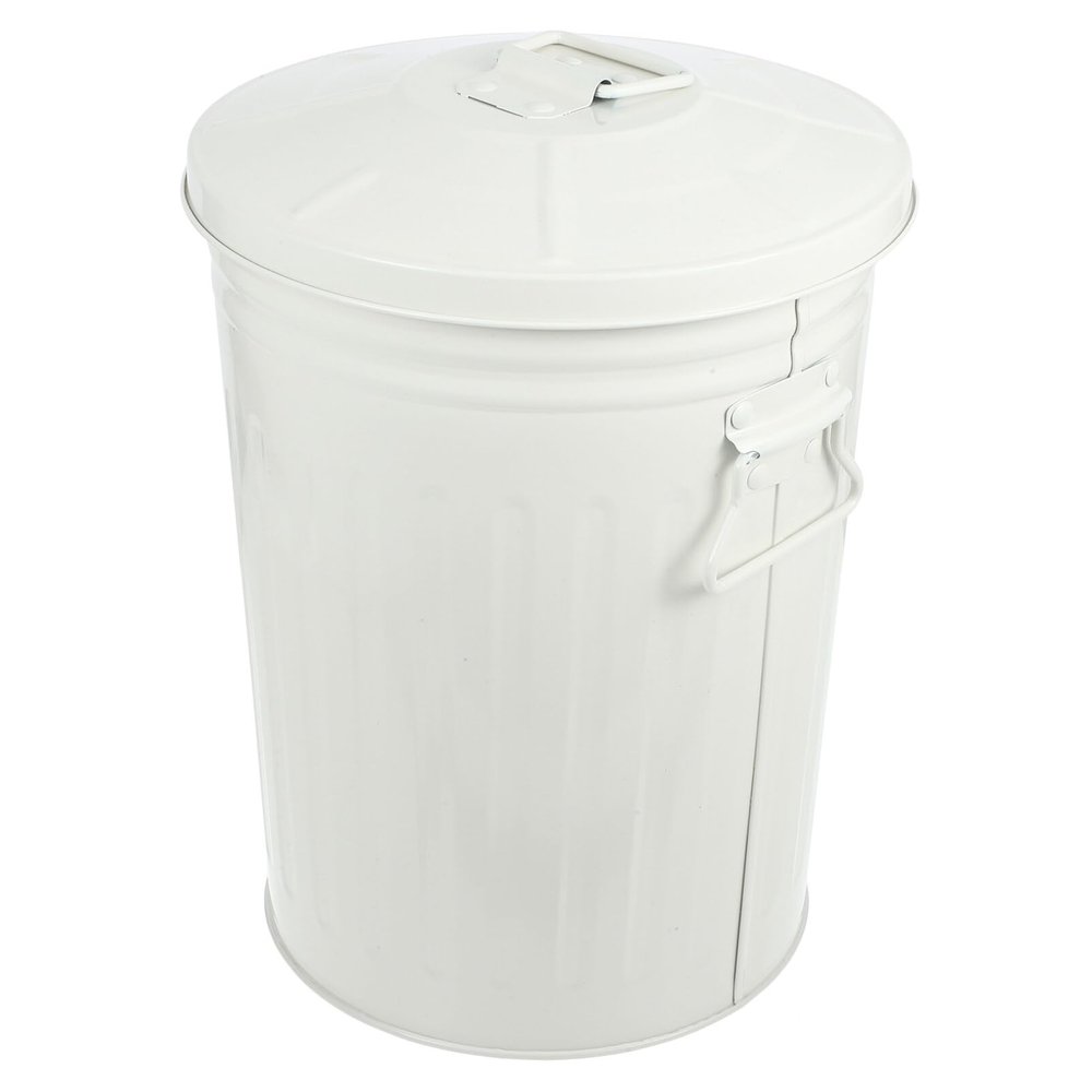 VOSAREA Round Trash Can with Lid Garbage Bin for Office Kitchen and Outdoor Use Sturdy Iron Design for Durability and Easy Cleaning