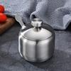 HOMSFOU Stainless Steel Seasoning Jar 3.74 Inch Metal Spice Shaker Container with Lid for Salt Pepper Condiment Holder Kitchen Dining Use view 3