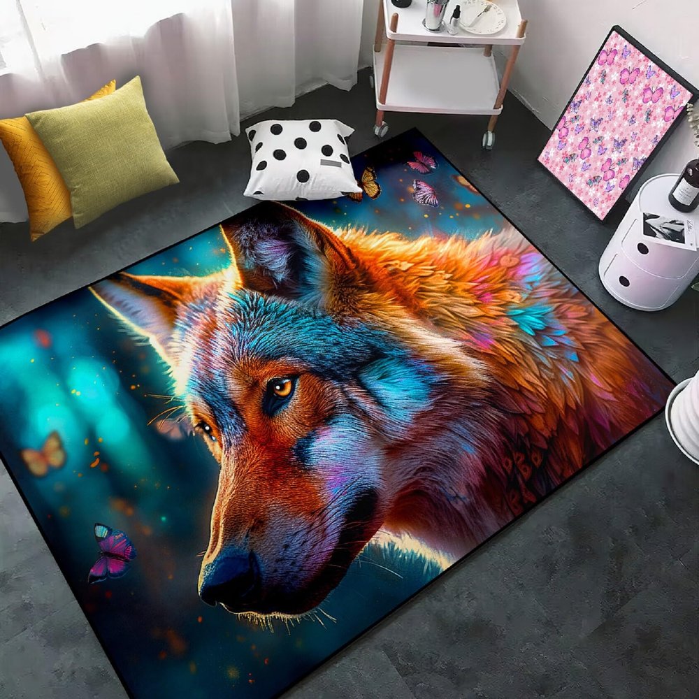 Jiospet Wolf Rugs for Bedroom - Kids Wolf Rug for Living Room Animal Carpet for Teens Decor Rug for Dining Room Cute Floor Mat, 3x5 Feet