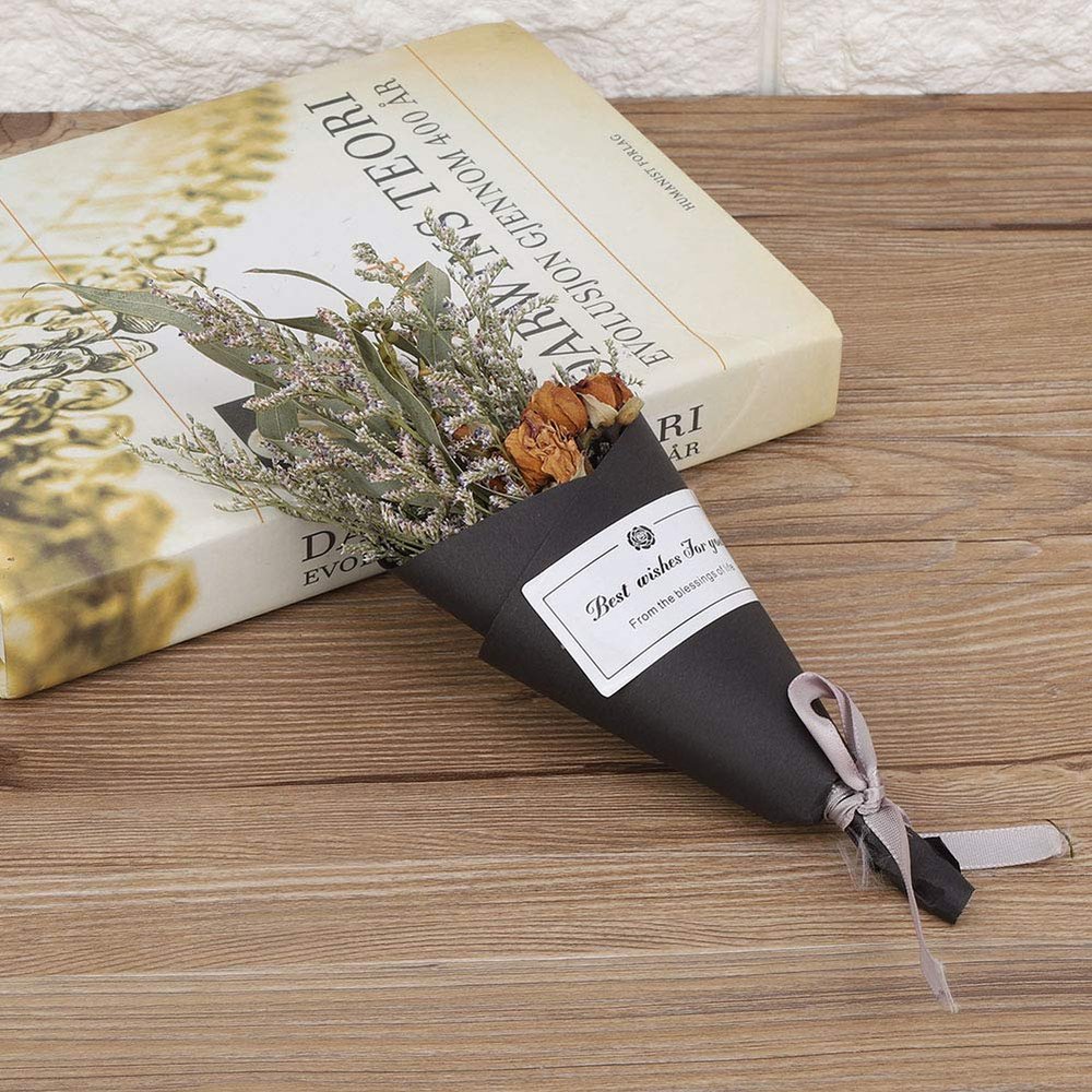 1Pcs Dried Flowers Bouquet Artificial Rose Dried Flower Bouquet Valentines Day Gift Dried Flower Home Decoration Photo Props for Home Wedding Party Gift (Chocolate rosegrass)