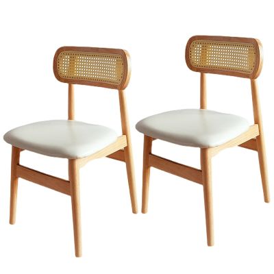 SPYQKHSH Nordic Solid Wood Dining Chairs Set of 2,Oak Wood Dining Chairs,Armless Padded Kitchen Chair,with Vine Woven Back Decoration