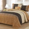 Cottolester Fall Quilt Set Queen Size 3 Pieces,Brown Striped Bedspread,Boho Plaid Bedding Set Soft Microfiber Quilt with 2 Pillow Shams 96"x90" view 1