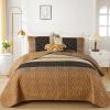 Cottolester Fall Quilt Set Queen Size 3 Pieces,Brown Striped Bedspread,Boho Plaid Bedding Set Soft Microfiber Quilt with 2 Pillow Shams 96"x90" view 2