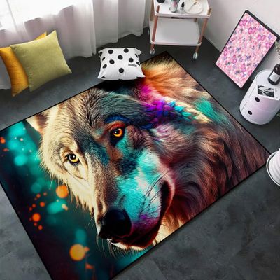 Jiospet Wolf Rugs for Bedroom - Kids Wolf Rug for Living Room Animal Carpet for Teens Decor Rug for Dining Room Cute Floor Mat, 3x5 Feet