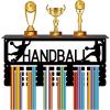 CREATCABIN Medal Trophy Holder Handball Medal Hanger Display with Shelf Black Sports Rack Iron Frame Wall Mount Metal Medal Showcase Hooks for Hanging Medals Hand Ball Player Medalist 15.7 x 7.9Inch view 1
