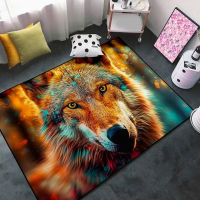 Jiospet Wolf Rugs for Bedroom - Kids Wolf Rug for Living Room Animal Carpet for Teens Decor Rug for Dining Room Cute Floor Mat, 5x7 Feet