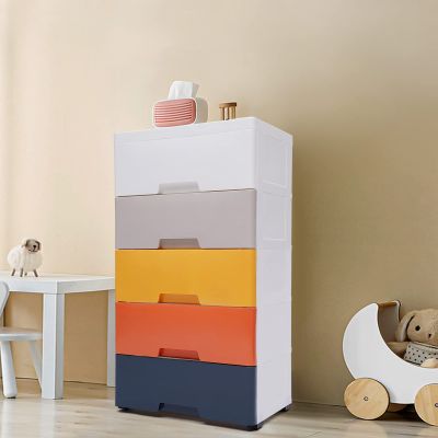 5 Drawer Plastic Storage Bins, Stackable Vertical Cabinet with 4 Wheels, Storage Organizer for Books, Office Supplies, Snacks, Household Items