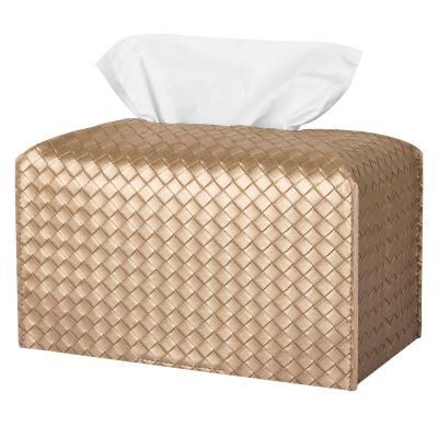 Tissue Box Cover PU Leather Tissue Holder Square Facial Tissue Case Facial Paper Organizer Dispenser for Bathroom, Vanity Countertop, Tabletop, Car, Rectangle, Gold