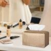 Tissue Box Cover PU Leather Tissue Holder Square Facial Tissue Case Facial Paper Organizer Dispenser for Bathroom, Vanity Countertop, Tabletop, Car, Rectangle, Gold view 2