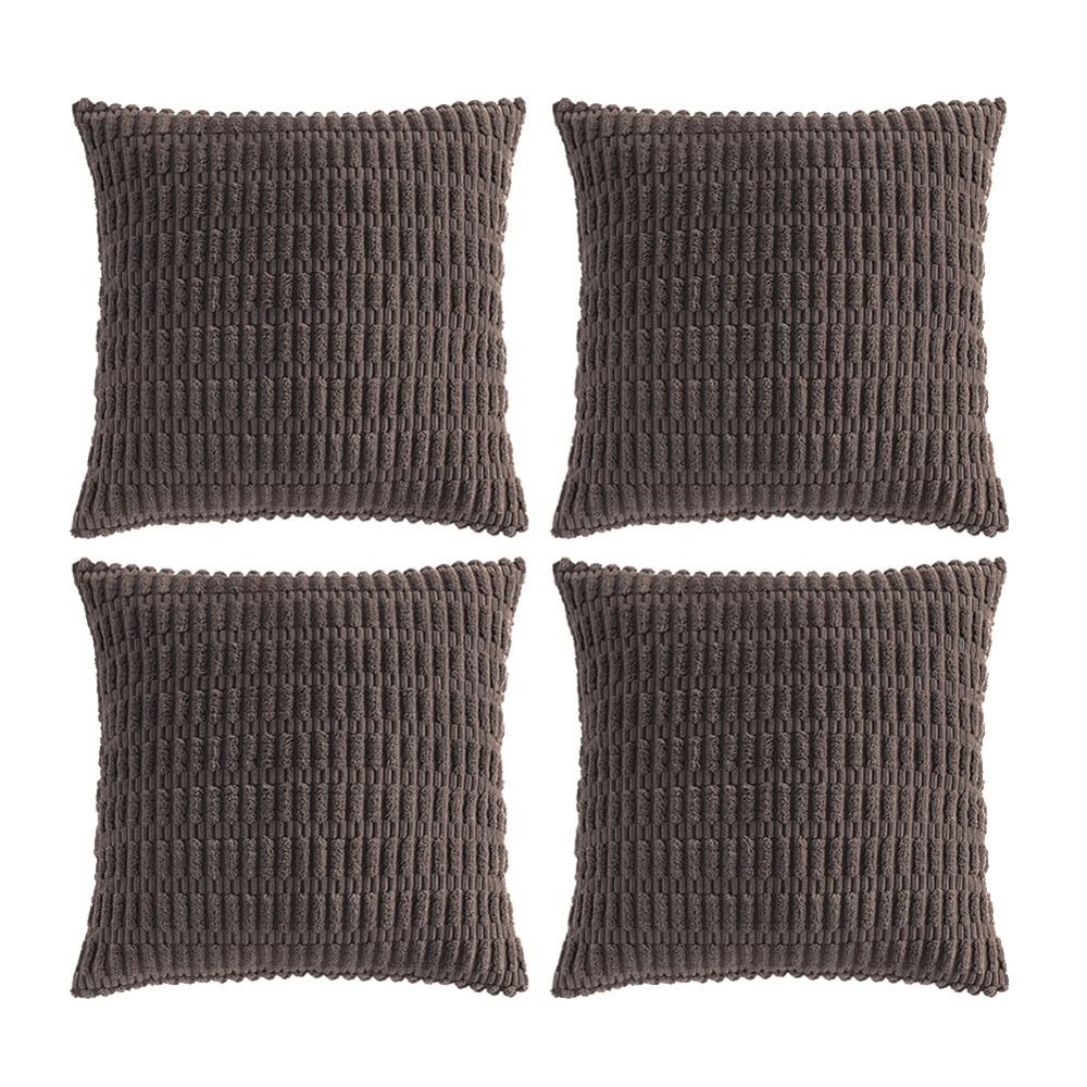 Fancy Homi 4 Packs Boho Dark Brown Decorative Throw Pillow Covers 26x26 Inch for Living Room Couch Bed Sofa, Rustic Modern Farmhouse Home Decor, Soft Plush Corduroy Cute Square Cushion Case 66x66 cm