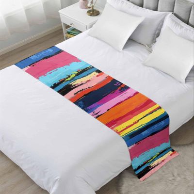 Abstract Rainbow Bed Runner for Twin Size Bed, Bedspread Protector Slipcover Bed Scarf for Foot Bed Runners & Scarves for Bedroom Hotel Wedding Room 71x20 Inches Modern Multicolor Tainted Ink Art
