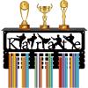 CREATCABIN Karate Medal Hanger Display Medal Holder with Shelf Trophy Rack Sports Iron Frame Wall Mount Metal Medal Hooks Organizer for Hanging Medals Awards Kongshoudao Taekwondo 15.7 x 7.9Inch Black view 1