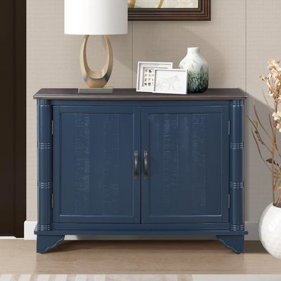 Daxue Vintage Console Table with Doors and Cabinet Sofa Table Wood Sideboard with Adjustable Shelves, Accent Table for Entryway Living Room Hallway Kitchen Storage Cabinets (Navy Blue + Brown)