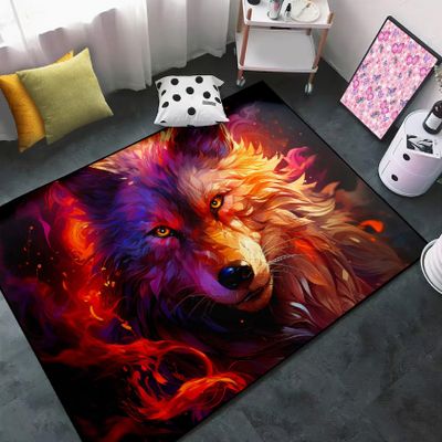 Jiospet Wolf Rugs for Bedroom - Kids Wolf Rug for Living Room Animal Carpet for Teens Decor Rug for Dining Room Cute Floor Mat, 3x5 Feet