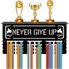 CREATCABIN Never Give Up Medal Hanger Display Medal Holder with Shelf Trophy Rack Sports Frame Wall Mount Medal Hooks Hanging Awards for Running Swimming Marathon Gymnastics Medals 15.7 x 7.9Inch view 1