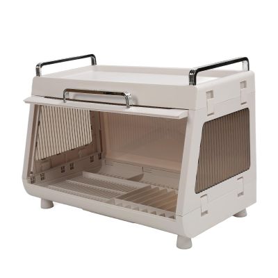 Dish Drying Rack Container Dish Storage Rack Cupboard with Cover Drain Storage Box Storage Rack Versatile Tableware Storage Box with Lid for Home Kitchen (Brown)