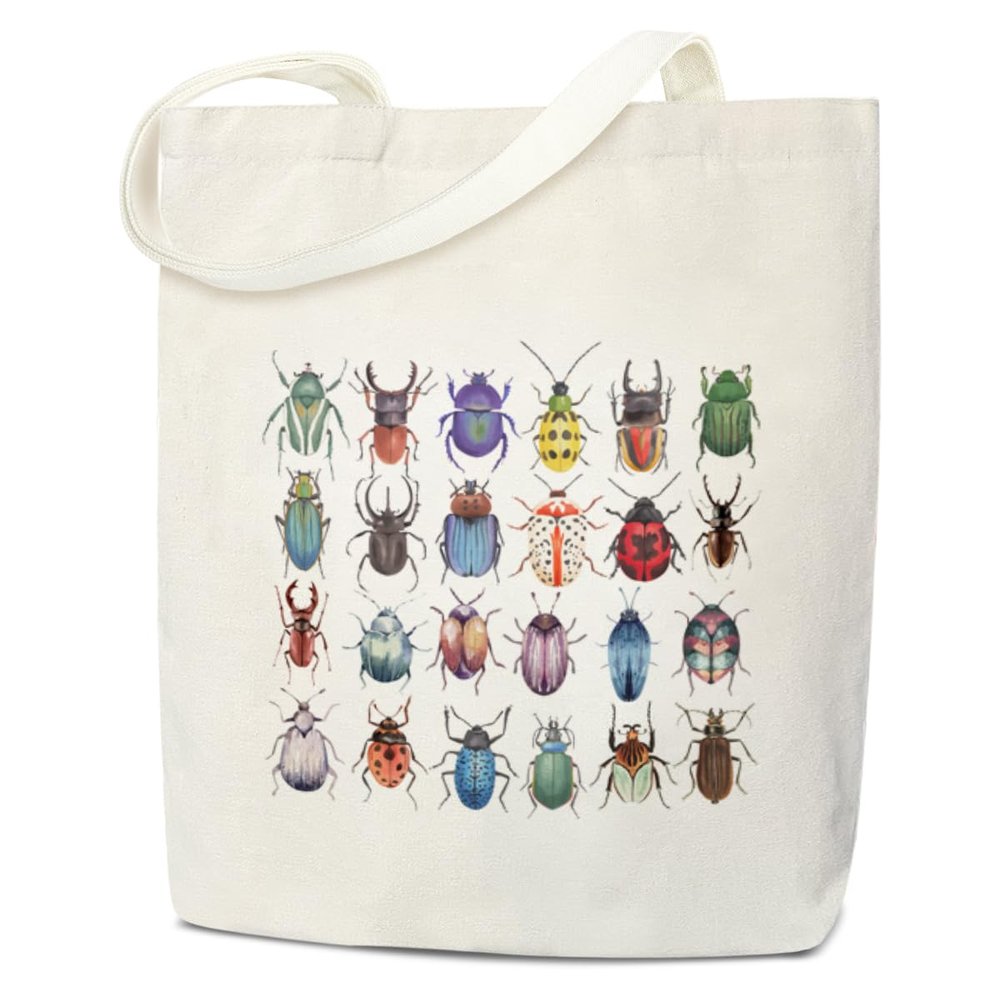 Insect Canvas Gift Tote for Women - Entomologist Gift, Beetles Lover, Teen, Daughter - Reusable Grocery, Beach, Shoulder Bag /A69